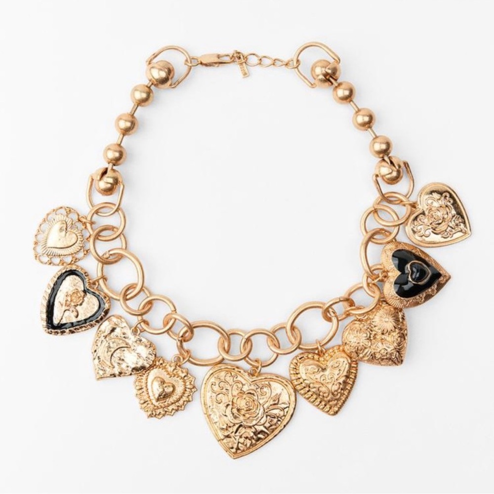 Zara Gold and Black Heart Charm Necklace